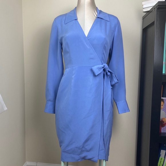 blue silk wrap dress